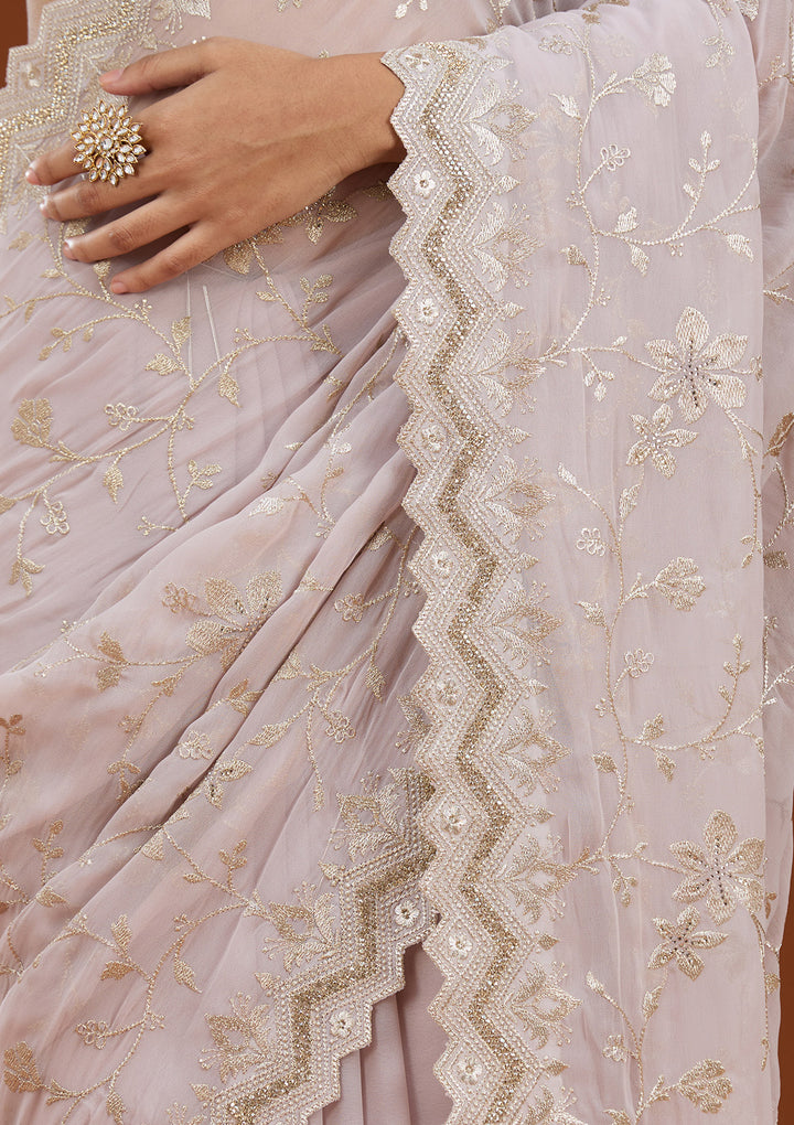 Mauve Zariwork (Gold) Georgette Saree