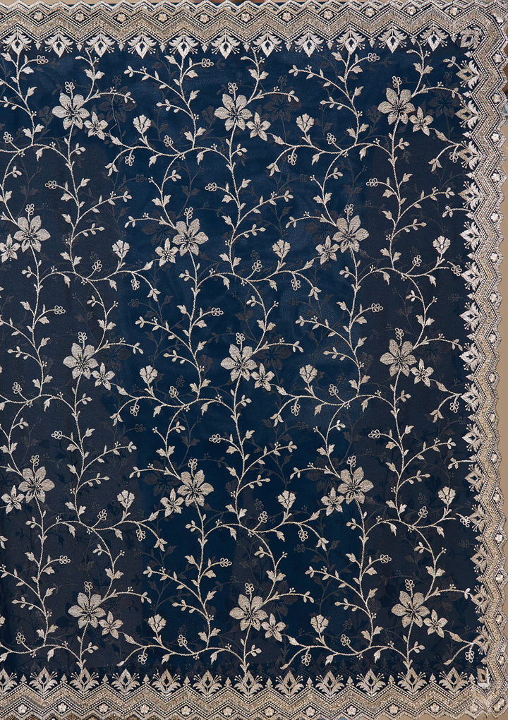 Navy Blue Zariwork (Gold) Georgette Saree