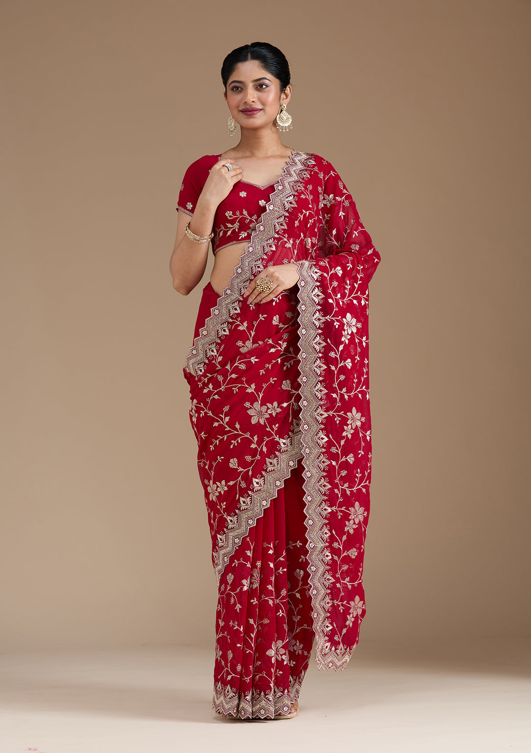 Rani Pink Zariwork (Gold) Georgette Saree