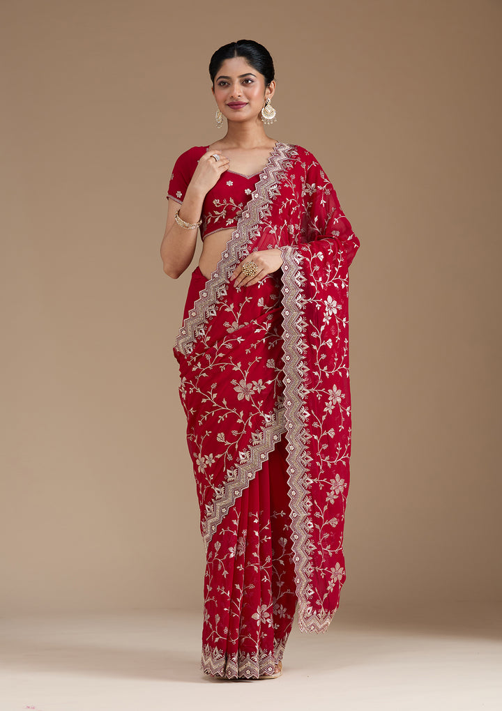 Rani Pink Zariwork (Gold) Georgette Saree