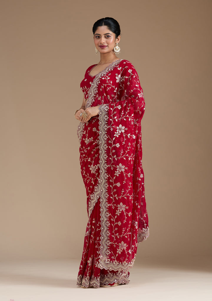 Rani Pink Zariwork (Gold) Georgette Saree