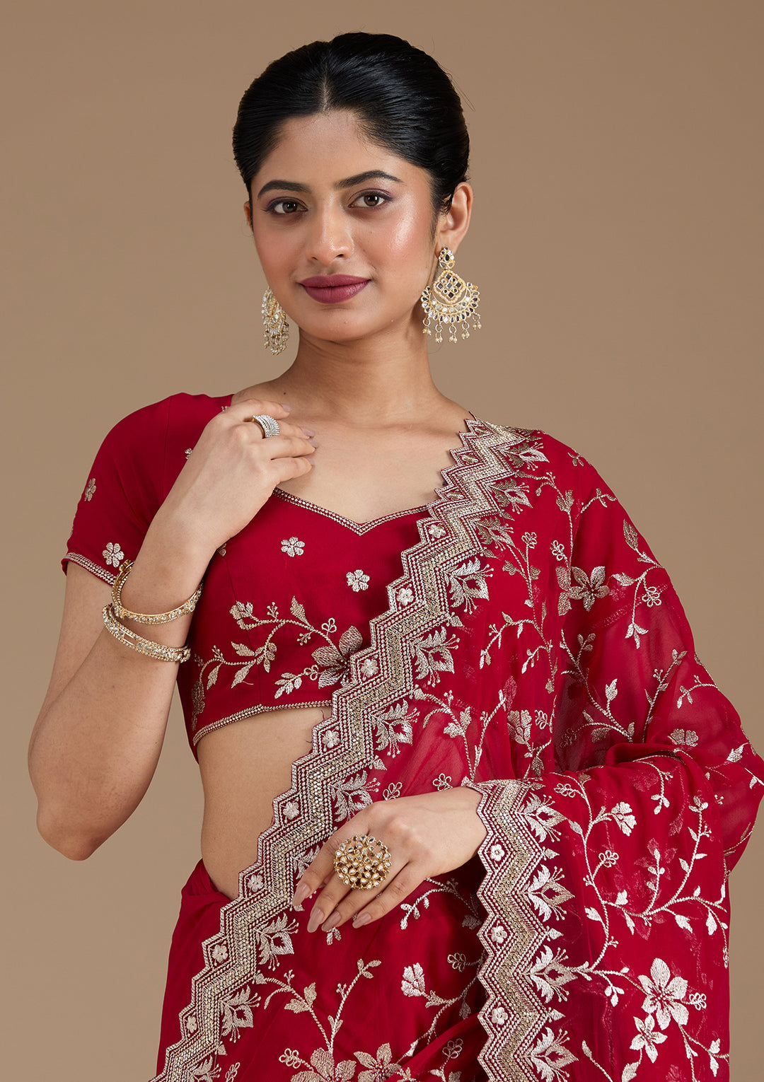 Rani Pink Zariwork (Gold) Georgette Saree