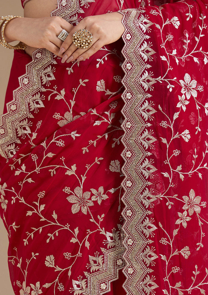 Rani Pink Zariwork (Gold) Georgette Saree