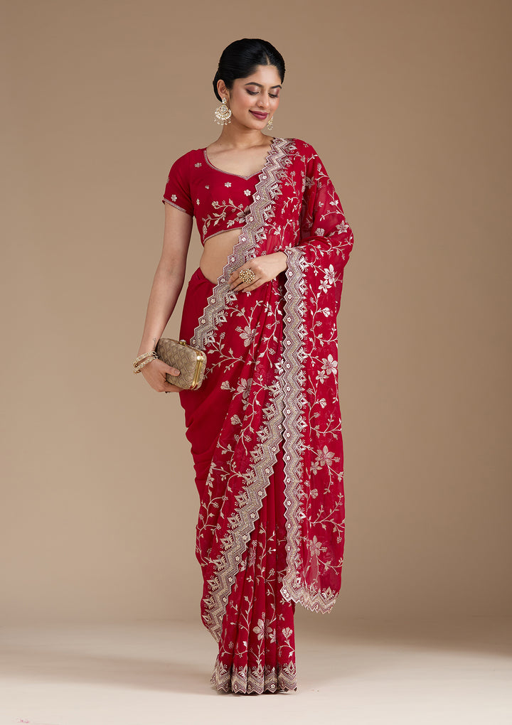 Rani Pink Zariwork (Gold) Georgette Saree