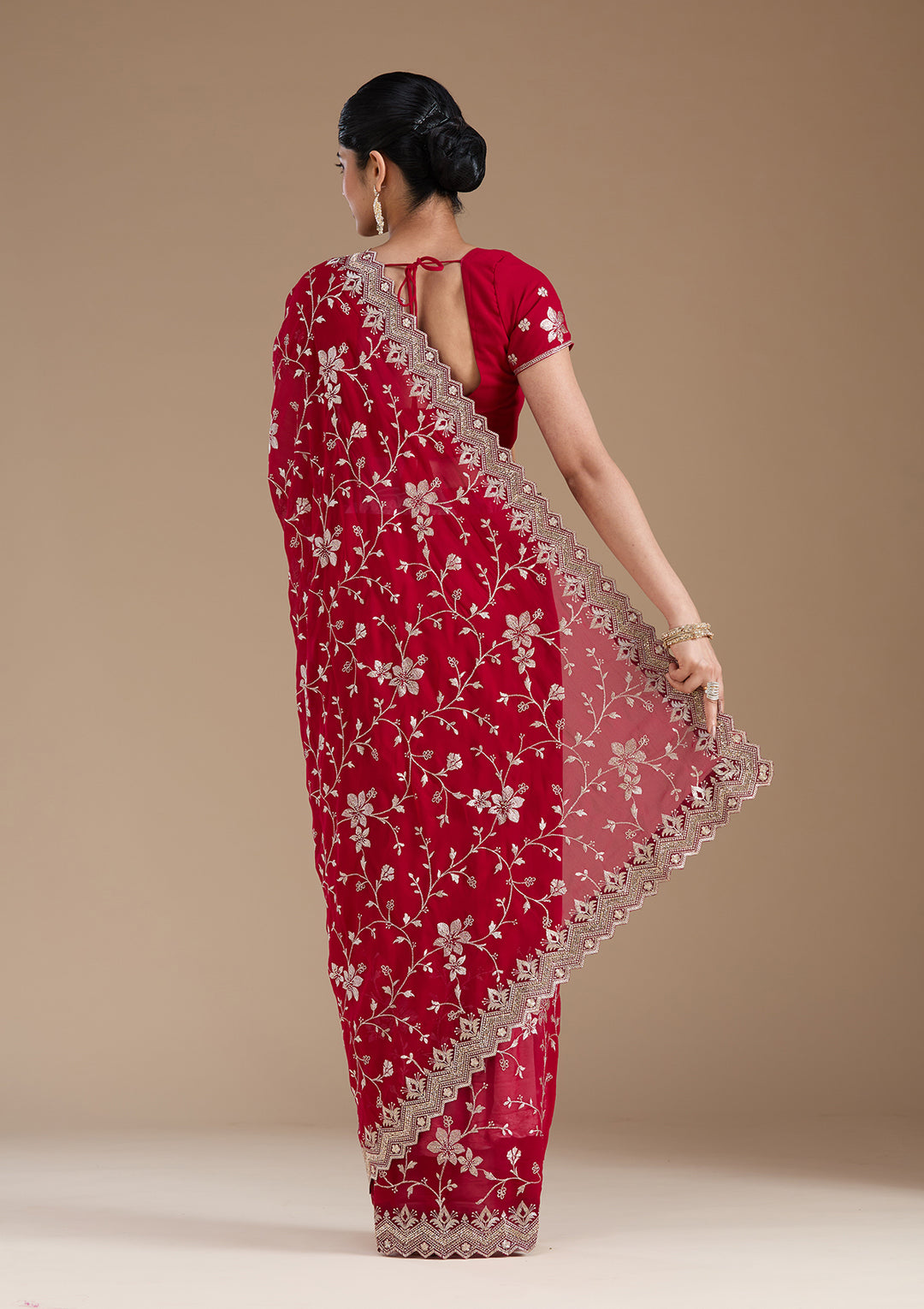 Rani Pink Zariwork (Gold) Georgette Saree