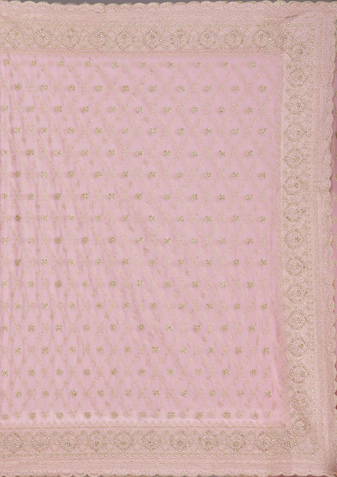 Baby Pink Georgette Gold Zariwork Saree With Matching Blouse Piece