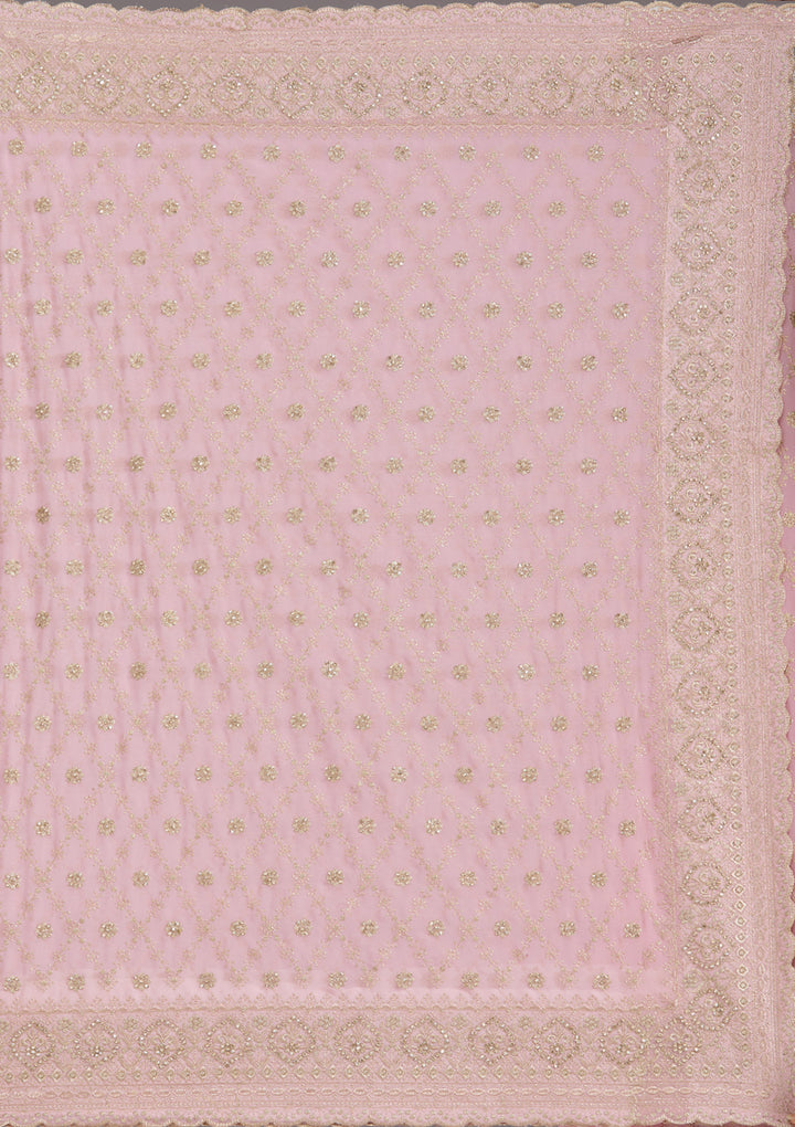 Baby Pink Georgette Gold Zariwork Saree With Matching Blouse Piece