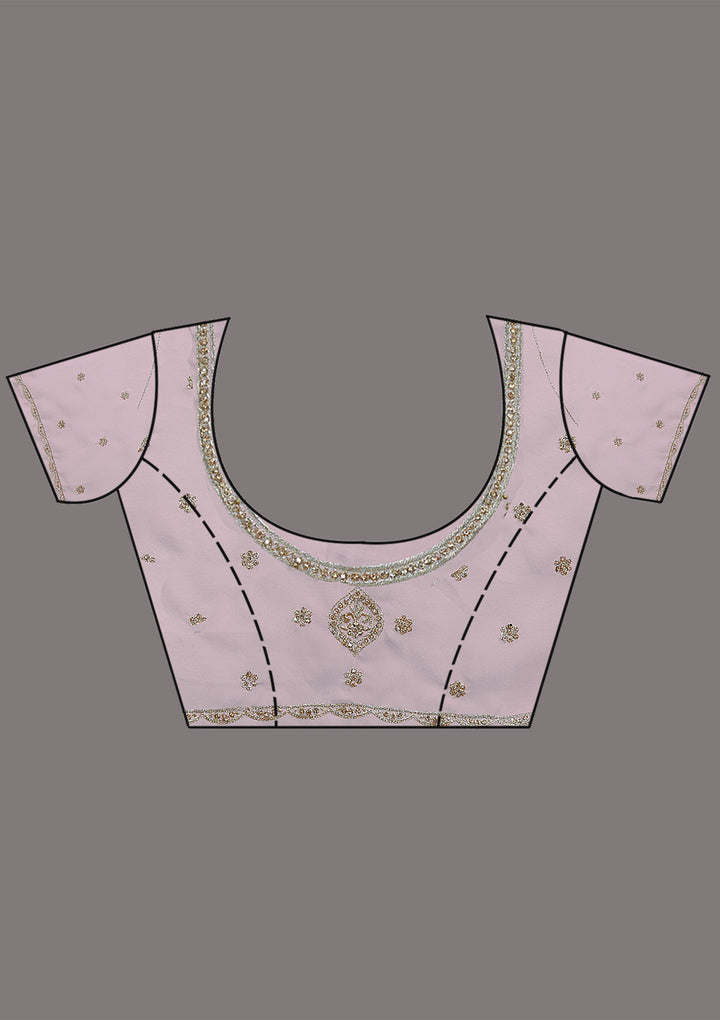 Baby Pink Georgette Gold Zariwork Saree With Matching Blouse Piece