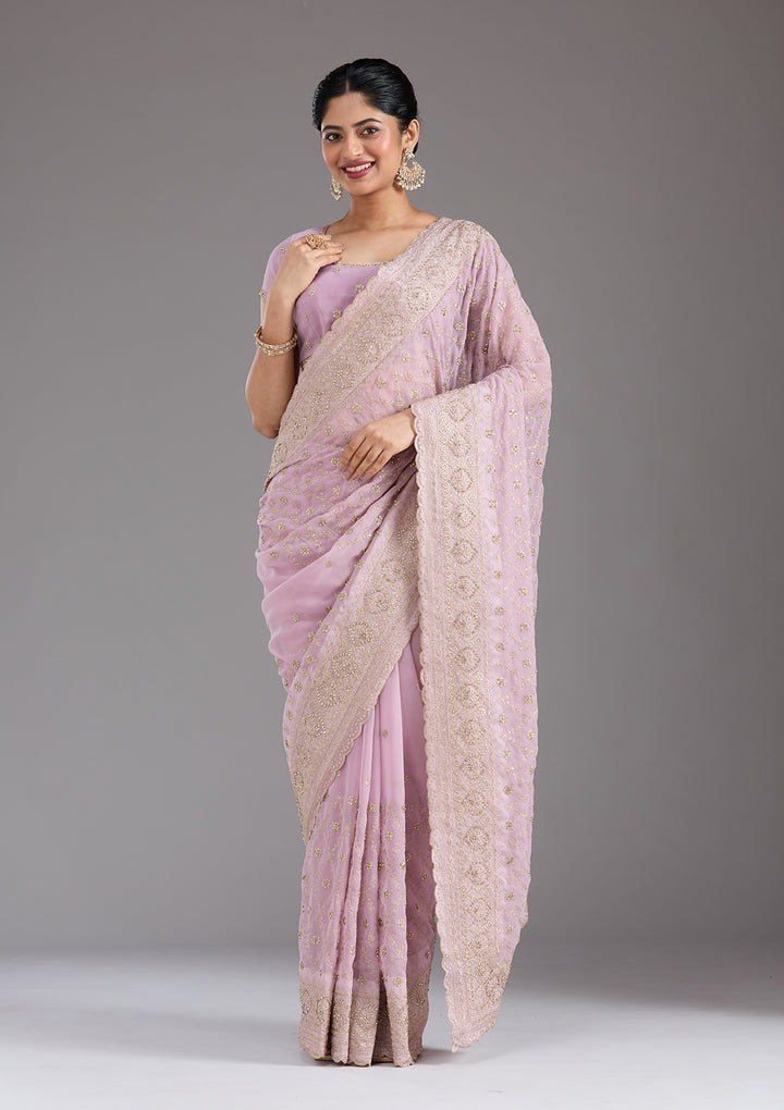 Lavender Zariwork (Gold) Georgette Saree