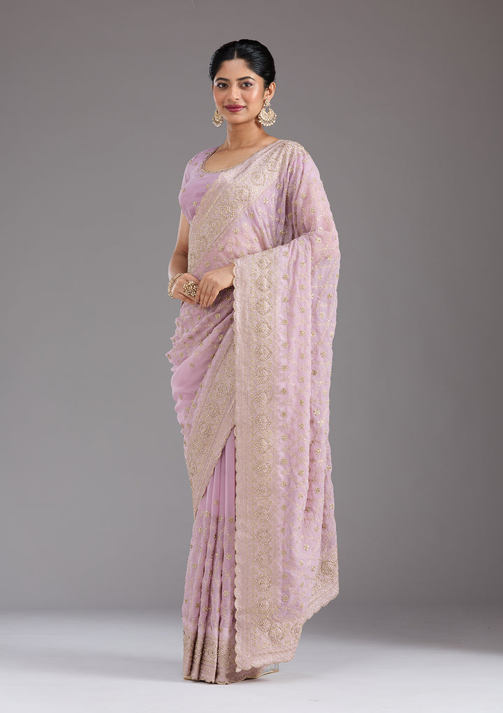 Lavender Zariwork (Gold) Georgette Saree