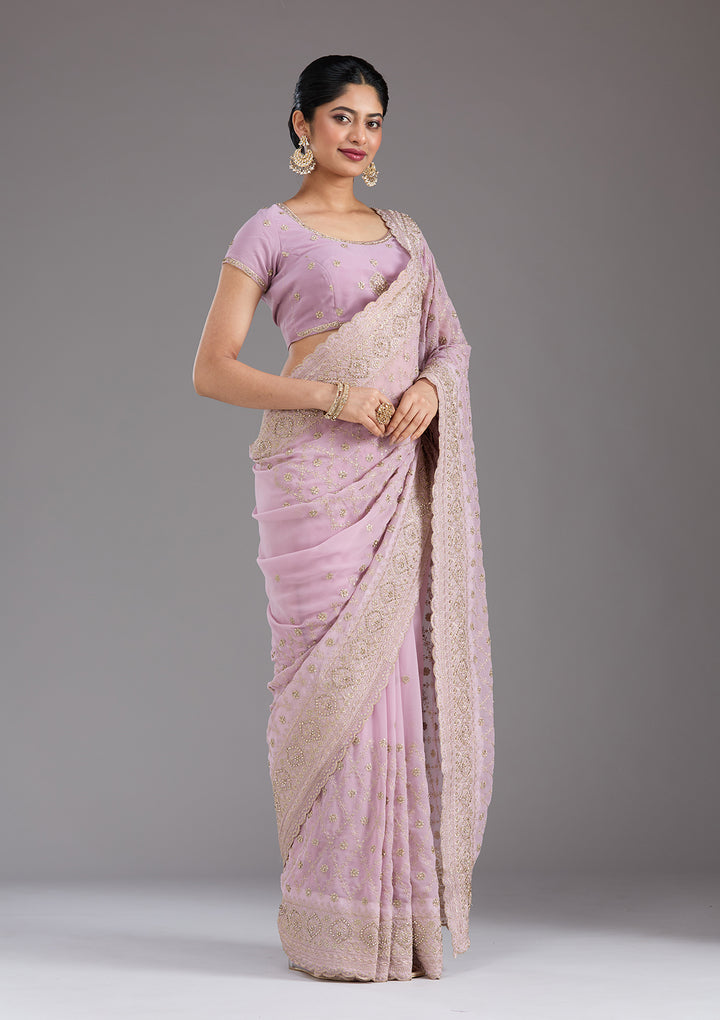 Lavender Zariwork (Gold) Georgette Saree