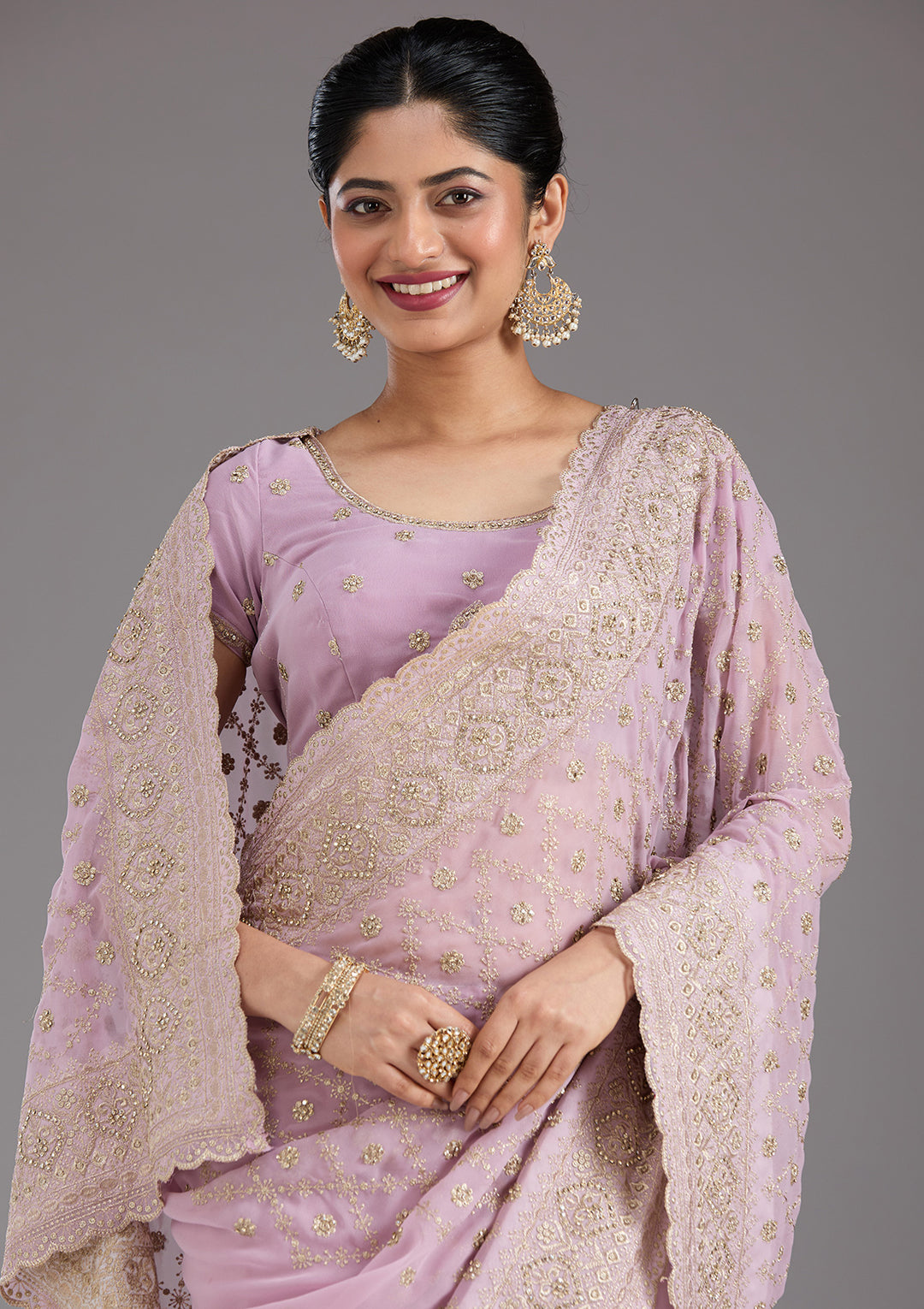 Lavender Zariwork (Gold) Georgette Saree