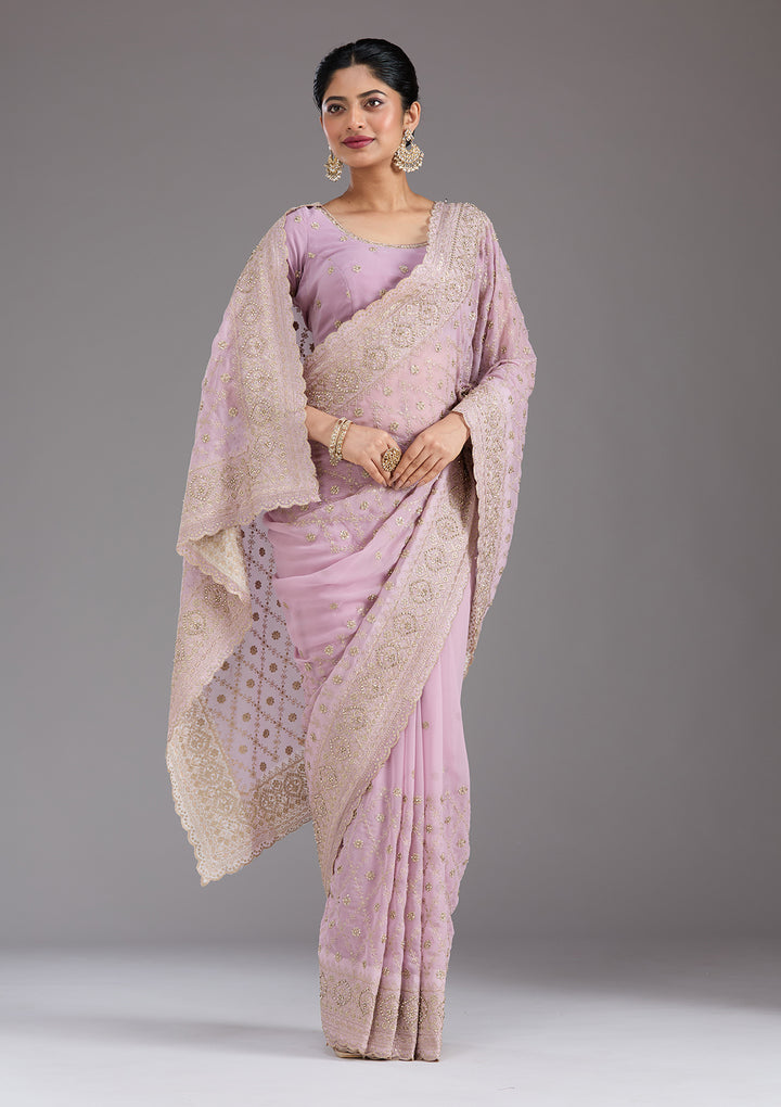 Lavender Zariwork (Gold) Georgette Saree