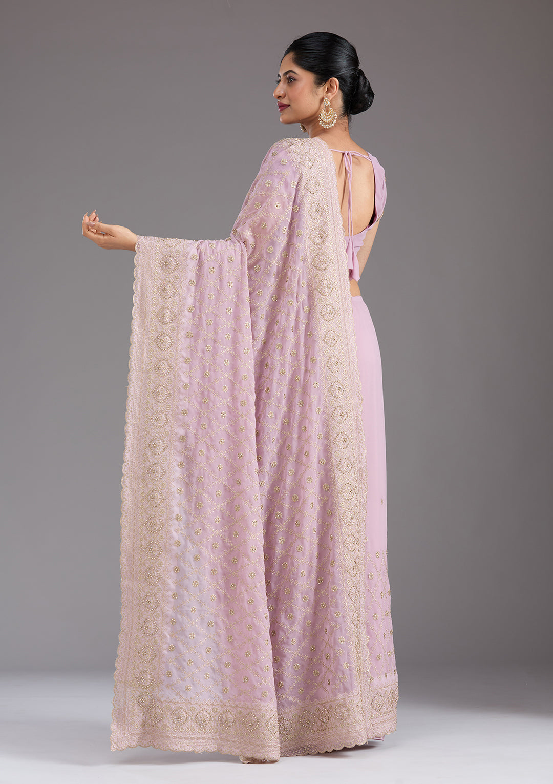 Lavender Zariwork (Gold) Georgette Saree