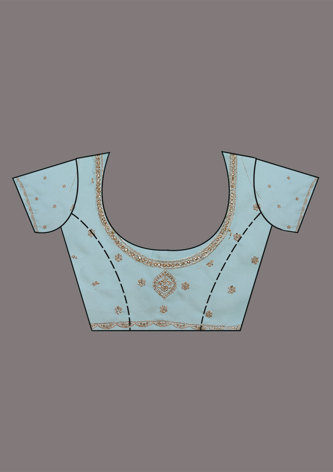 Sky Blue Georgette Gold Zariwork Saree With Matching Blouse Piece
