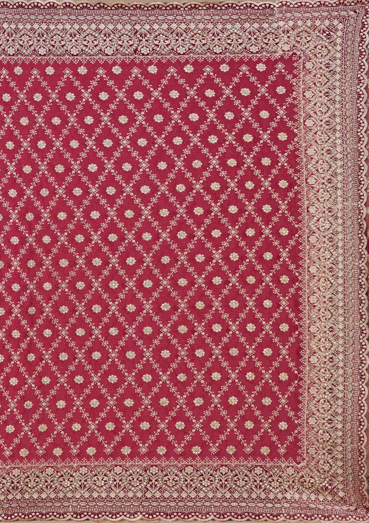 Maroon Georgette Gold Zariwork Saree With Matching Blouse Piece