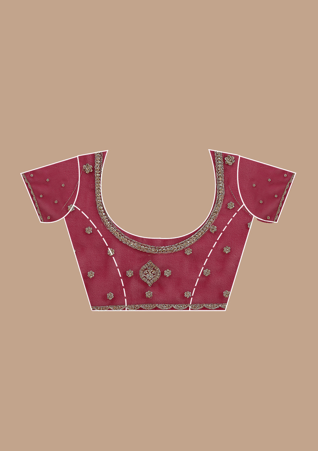 Maroon Georgette Gold Zariwork Saree With Matching Blouse Piece