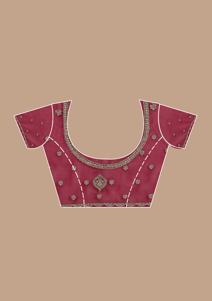 Maroon Georgette Gold Zariwork Saree With Matching Blouse Piece
