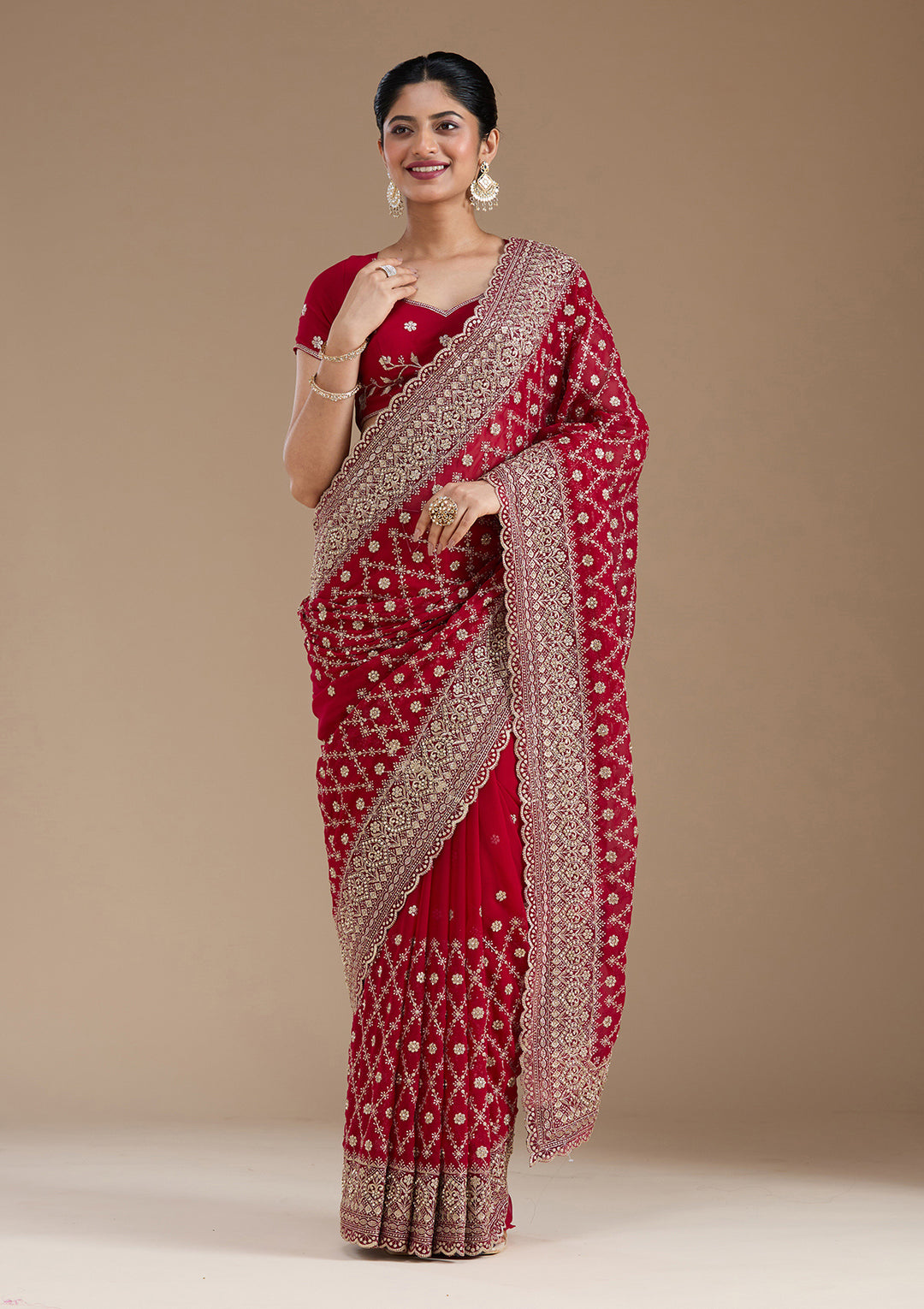 Rani Pink Zariwork (Gold) Georgette Saree