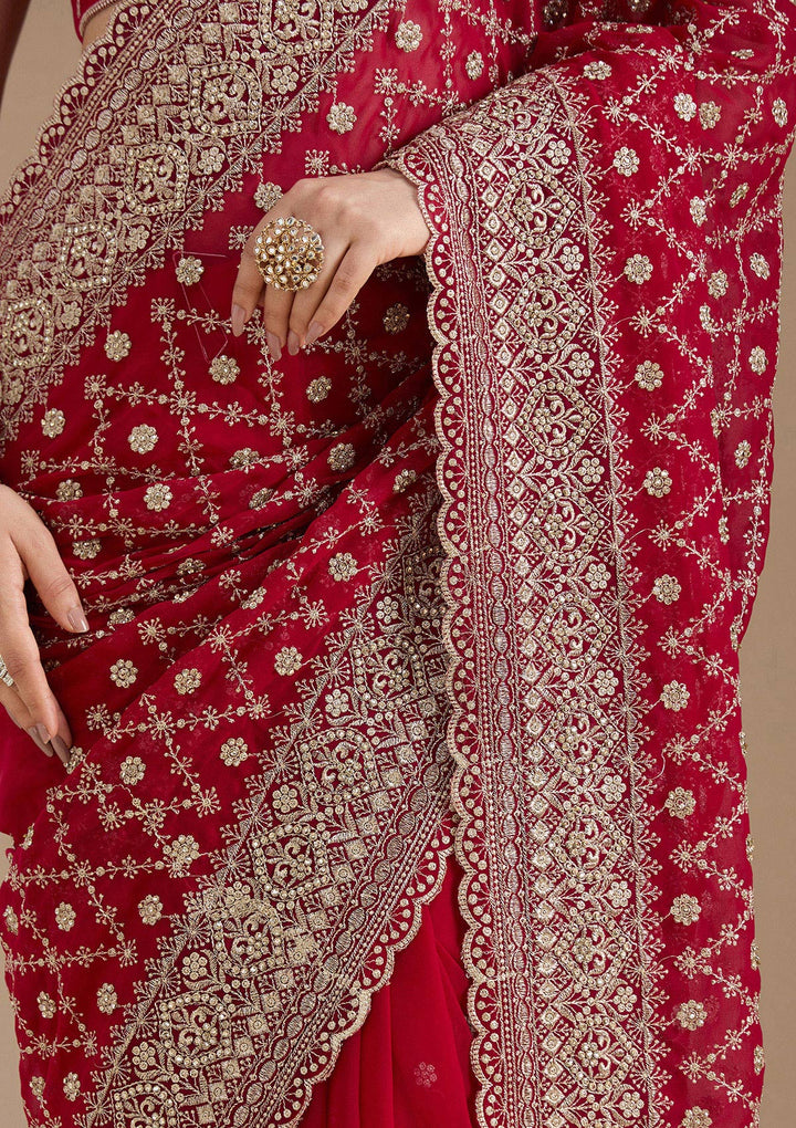 Rani Pink Zariwork (Gold) Georgette Saree