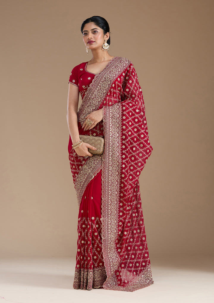 Rani Pink Zariwork (Gold) Georgette Saree