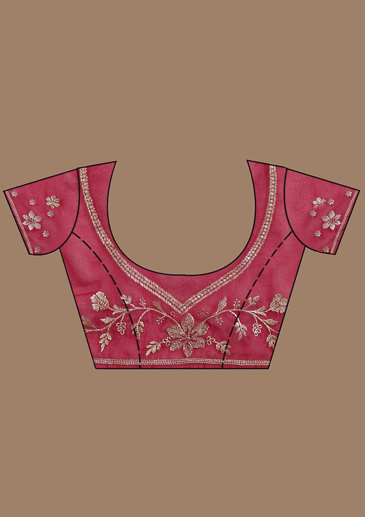 Rani Pink Zariwork (Gold) Georgette Saree