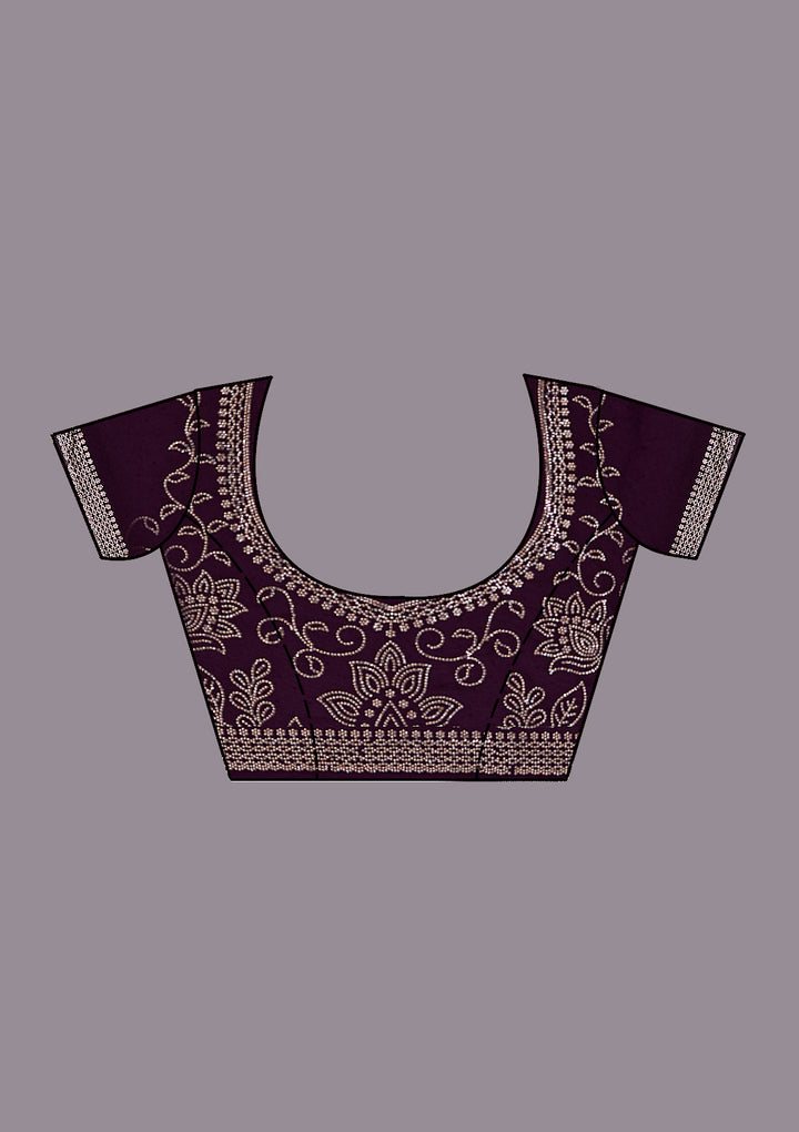 Purple Georgette Gold Stonework Saree With Matching Blouse Piece