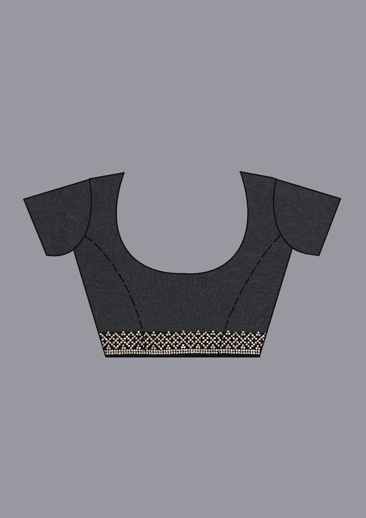 Black Georgette Gold Stonework Saree With Matching Blouse Piece