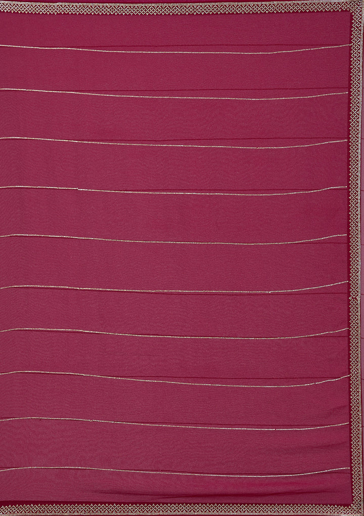 Maroon Georgette Gold Stonework Saree With Matching Blouse Piece