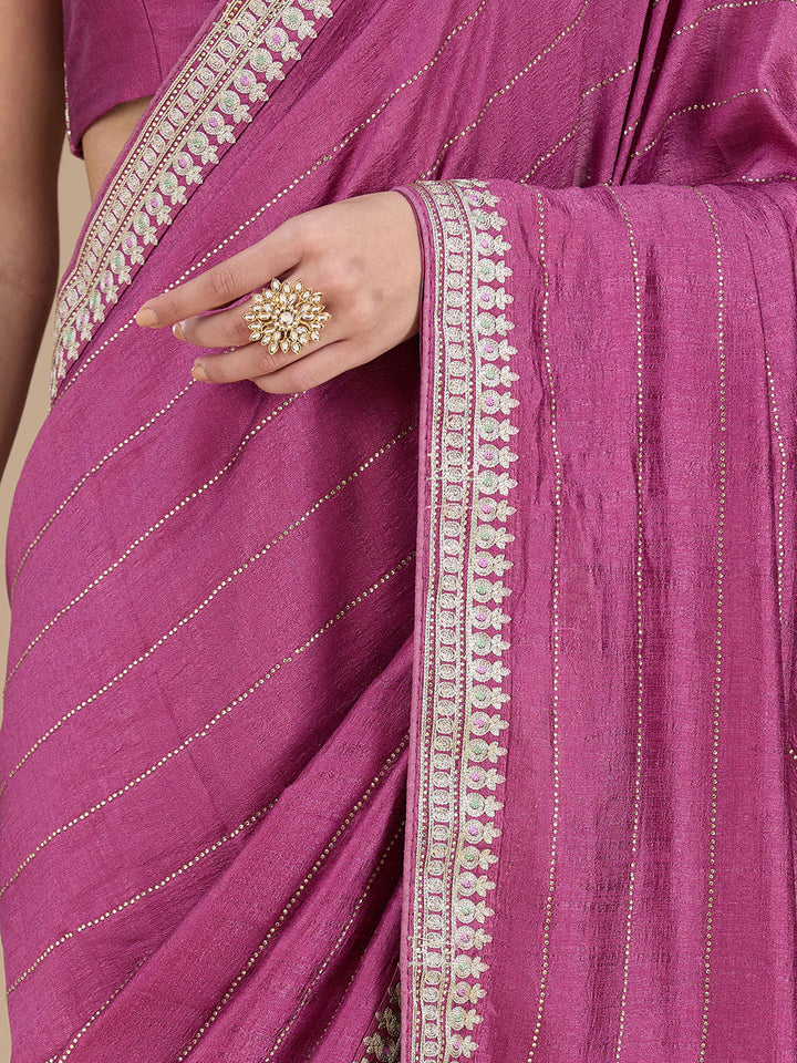 Dark Lavender Soft Raw Silk Gold Zariwork Saree With Matching Blouse Piece