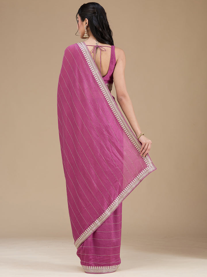 Dark Lavender Soft Raw Silk Gold Zariwork Saree With Matching Blouse Piece
