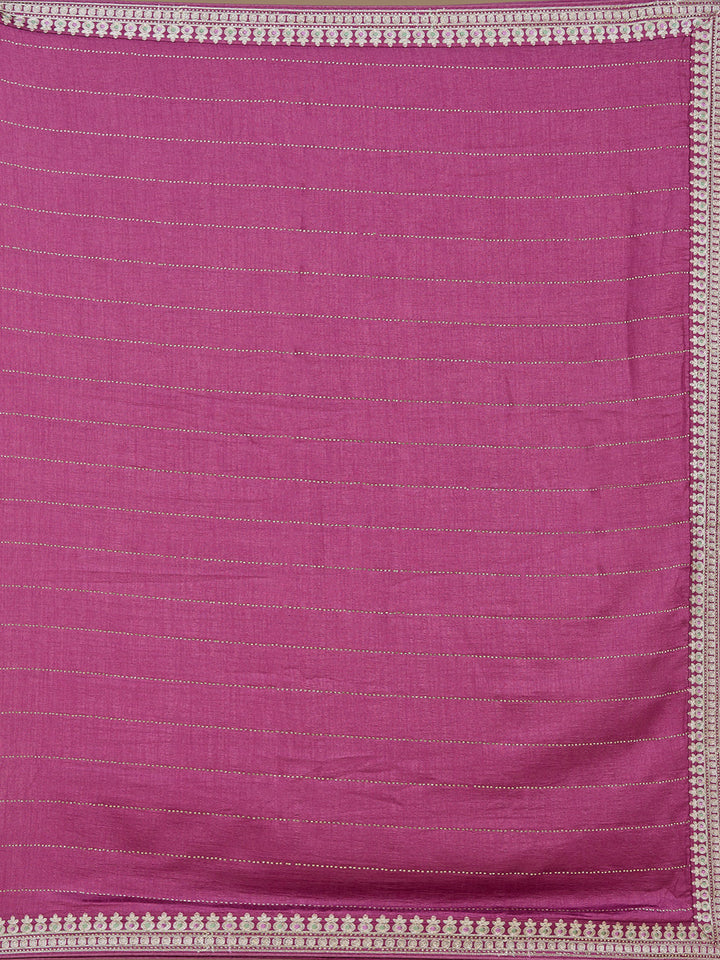 Dark Lavender Soft Raw Silk Gold Zariwork Saree With Matching Blouse Piece