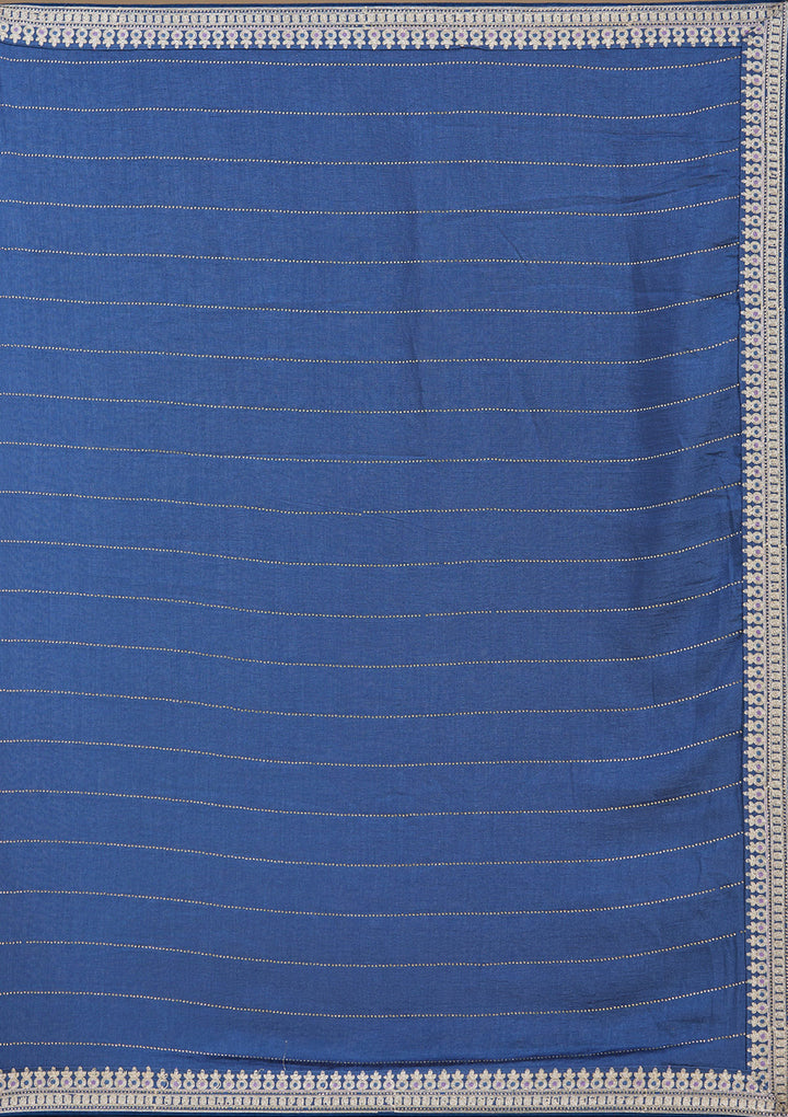 Navy Blue Soft Raw Silk Gold Zariwork Saree With Matching Blouse Piece
