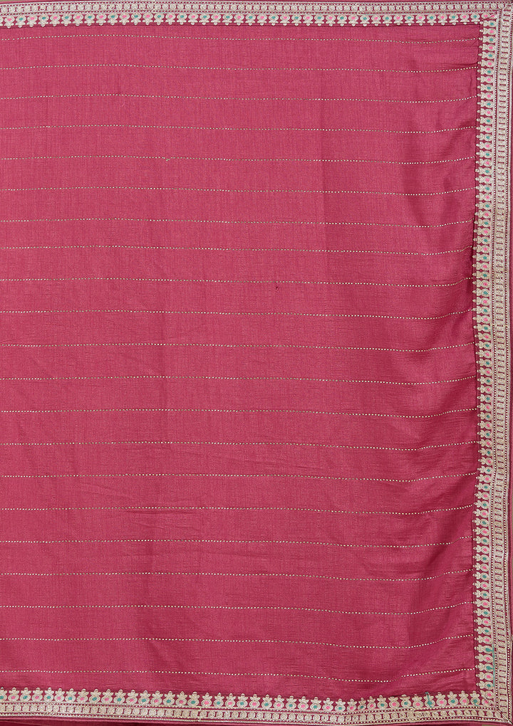 Onion Pink Soft Raw Silk Gold Zariwork Saree With Matching Blouse Piece