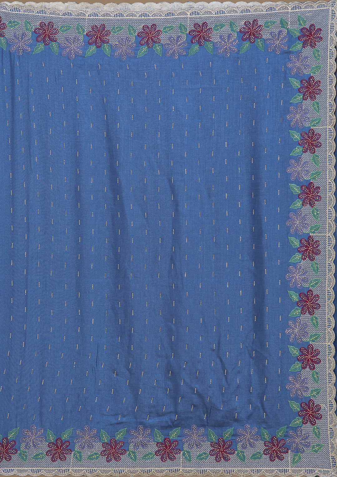 Navy Blue Soft Raw Silk Threadwork Saree With Matching Blouse Piece