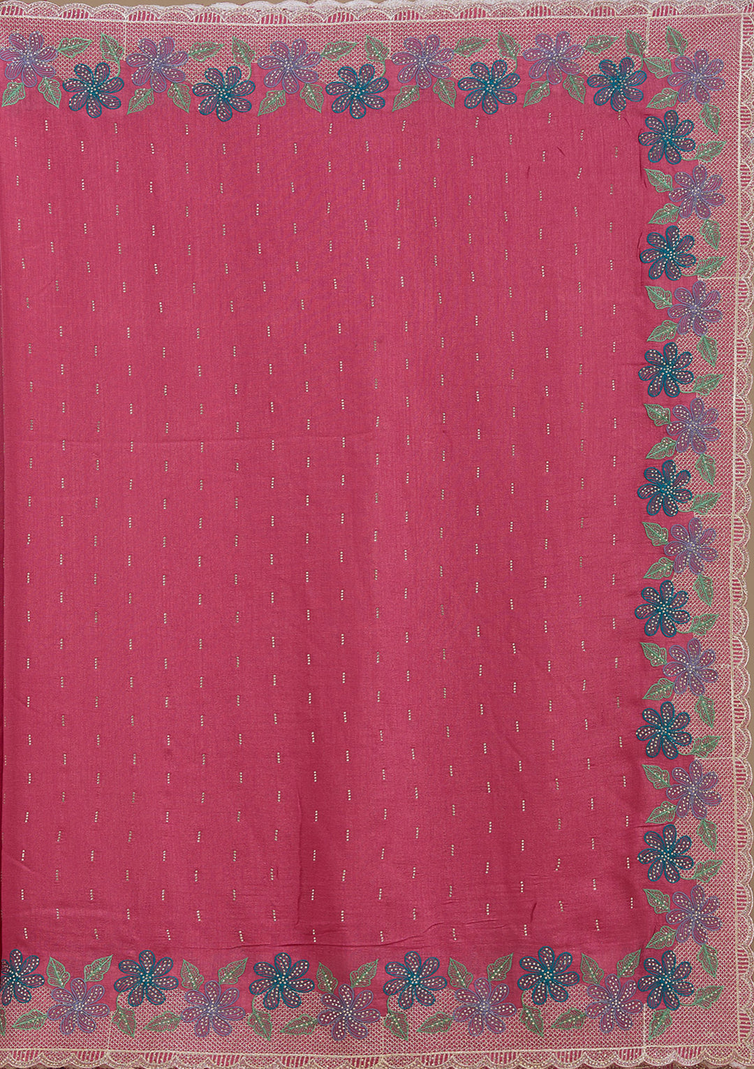 Onion Pink Soft Raw Silk Threadwork Saree With Matching Blouse Piece