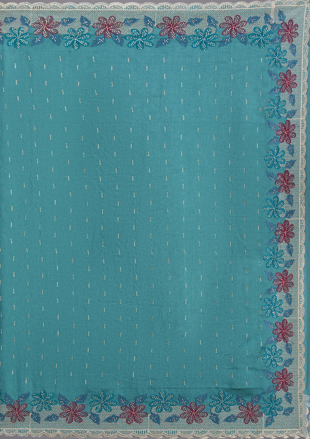Sea Green Soft Raw Silk Threadwork Saree With Matching Blouse Piece