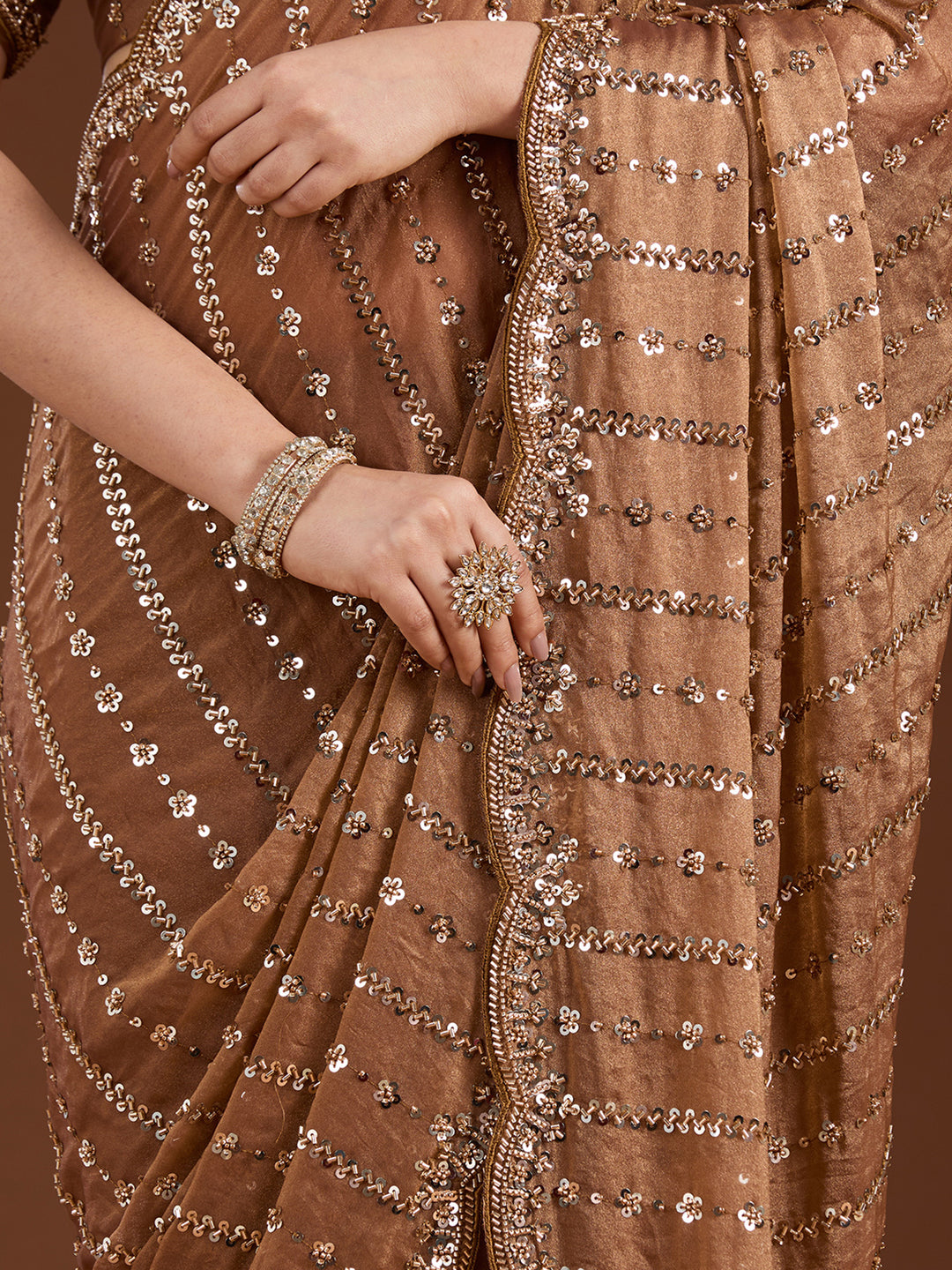 Brown Cutdana Tissue Saree