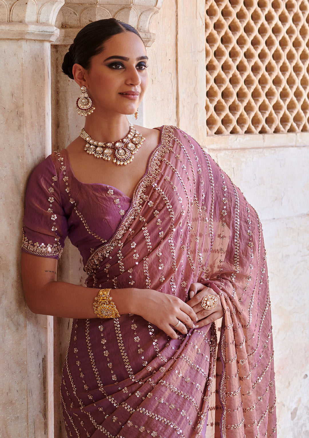 Lavender Cutdana Tissue Saree