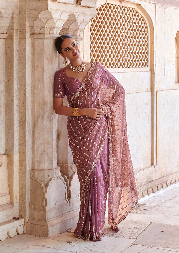Lavender Cutdana Tissue Saree