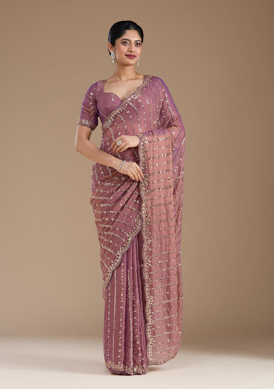 Lavender Cutdana Tissue Saree