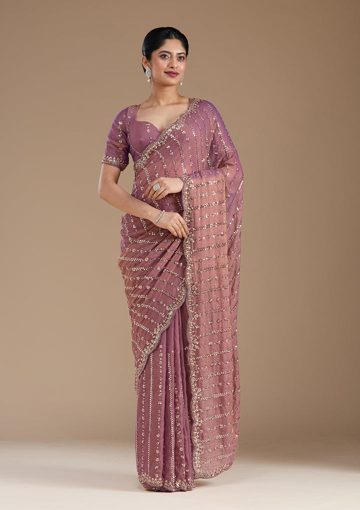 Lavender Cutdana Tissue Saree