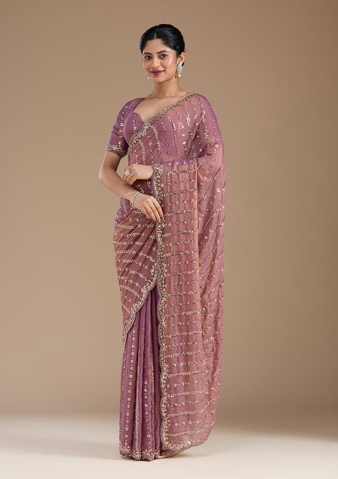 Lavender Cutdana Tissue Saree