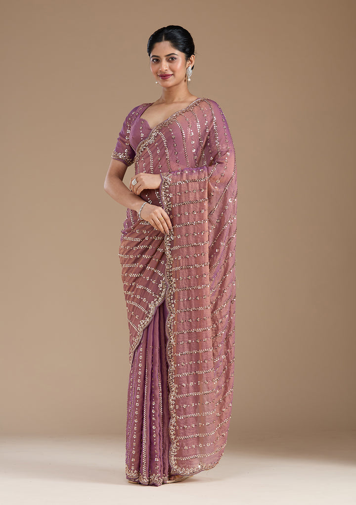 Lavender Cutdana Tissue Saree