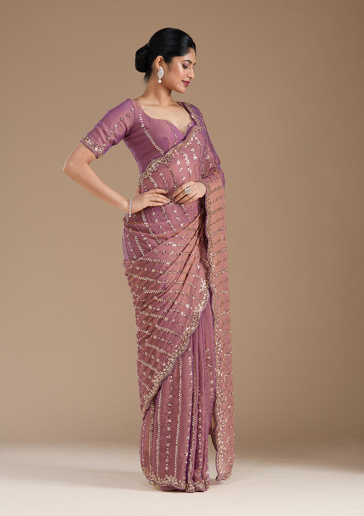 Lavender Cutdana Tissue Saree