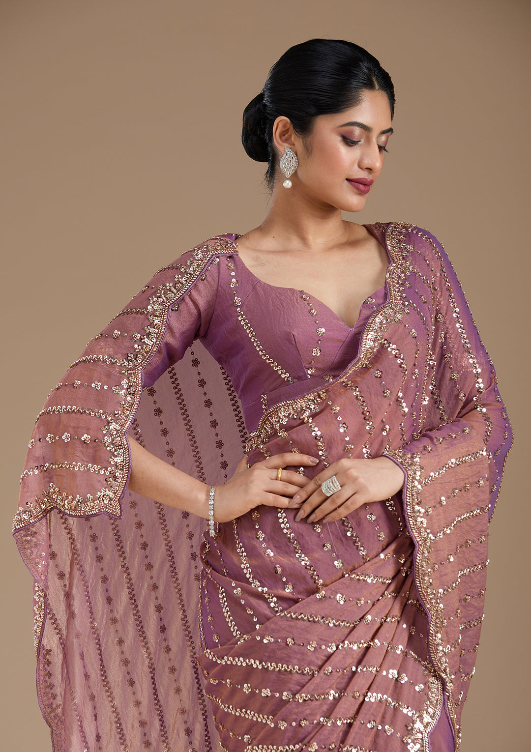 Lavender Cutdana Tissue Saree