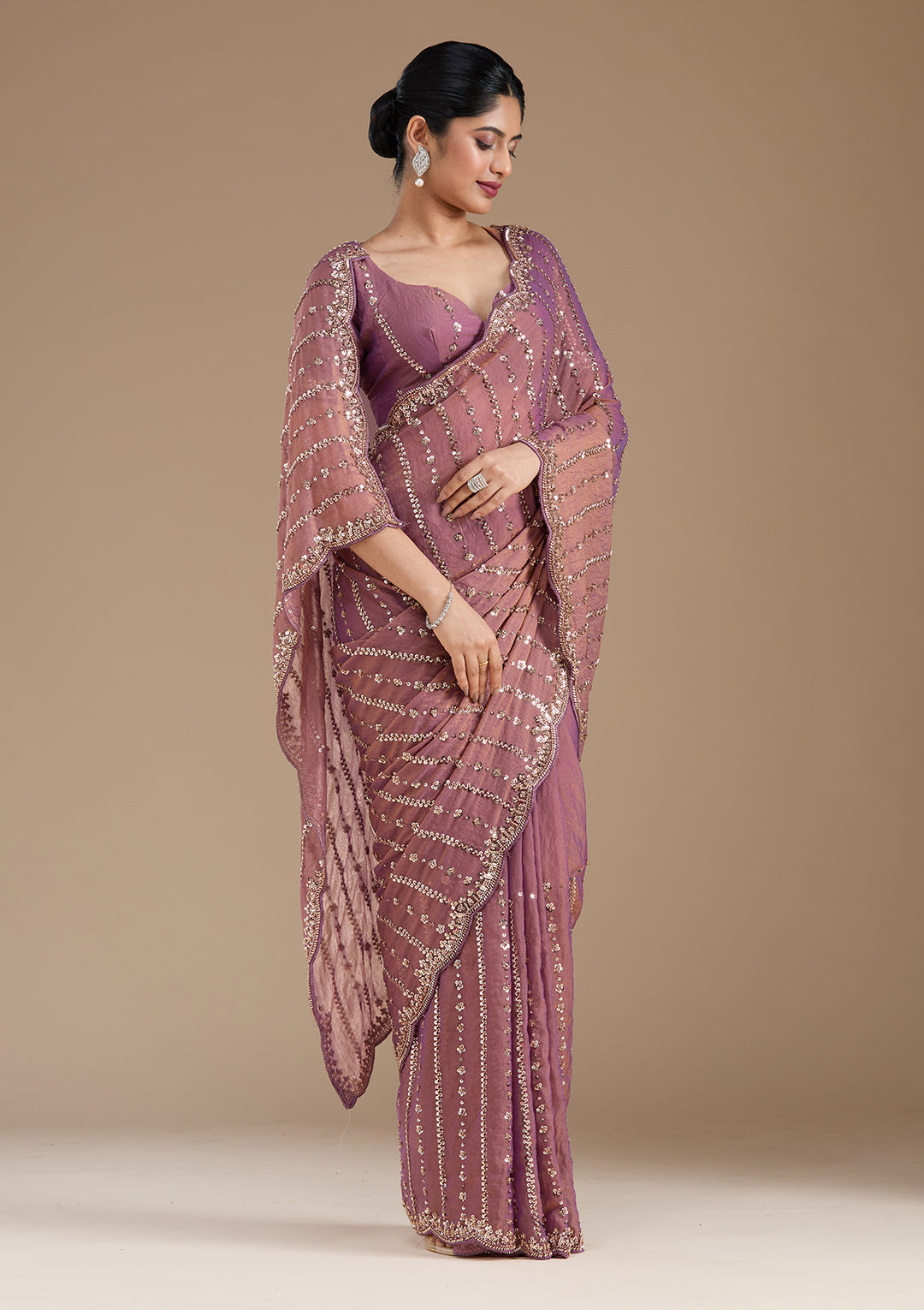 Lavender Cutdana Tissue Saree