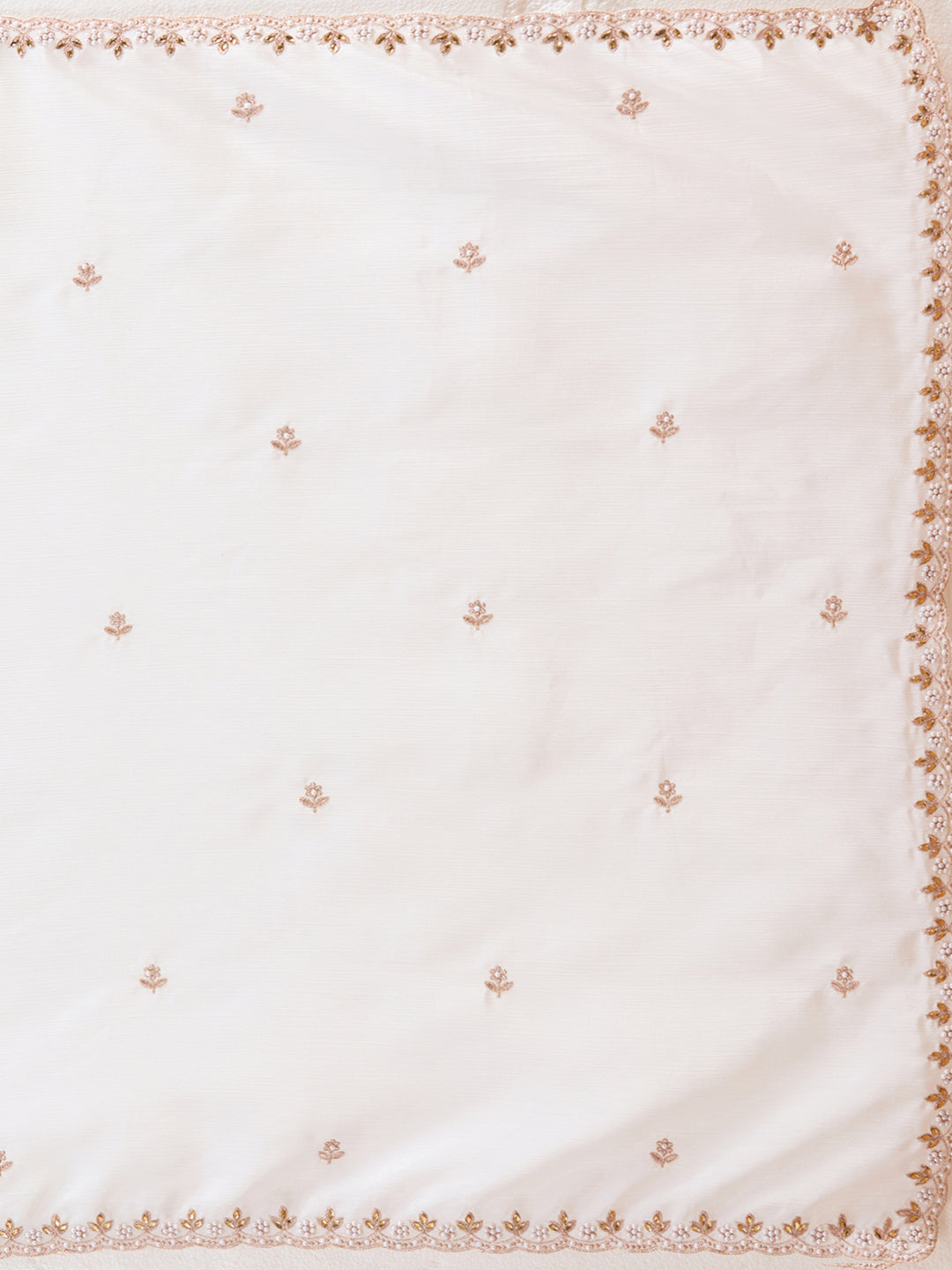 Cream Pearl Work (Gold) Chinon Saree
