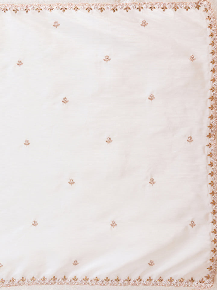Cream Pearl Work (Gold) Chinon Saree