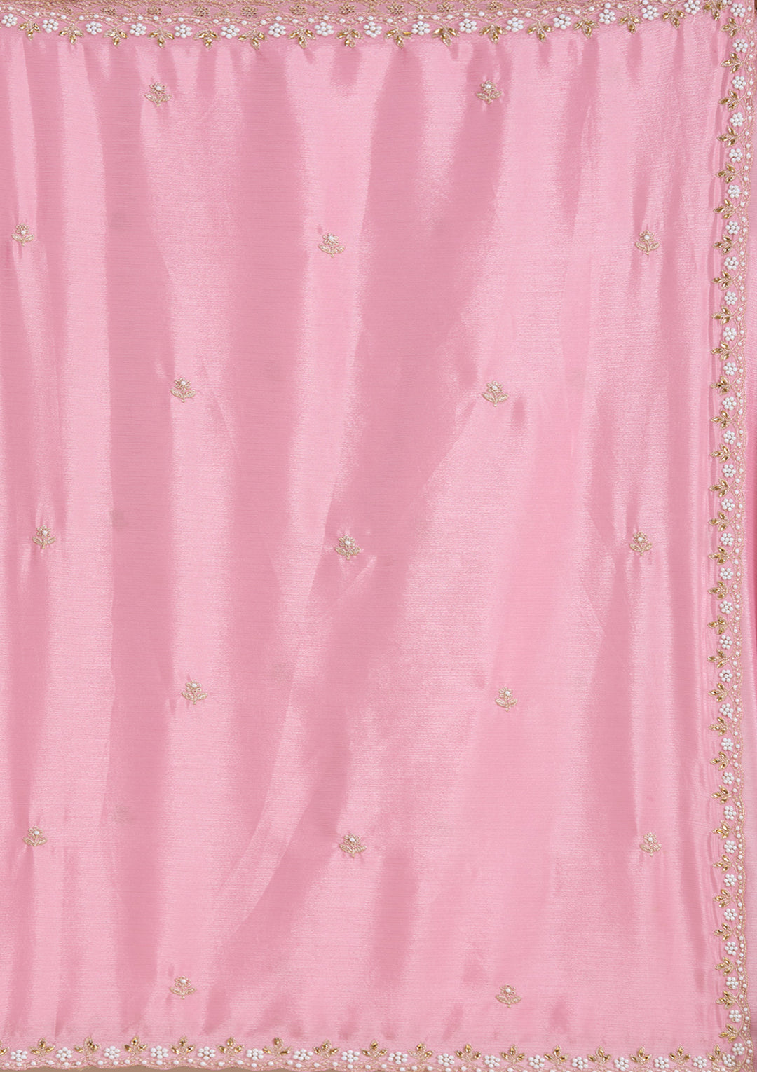 Onion Pink Zariwork (Gold) Chinon Saree